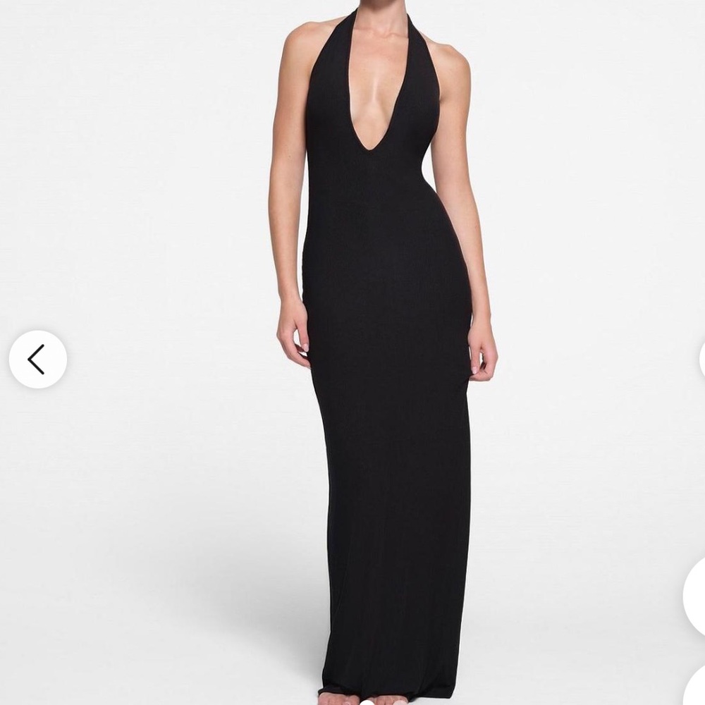 NWT Skims soft lounge plunge halter maxi dress